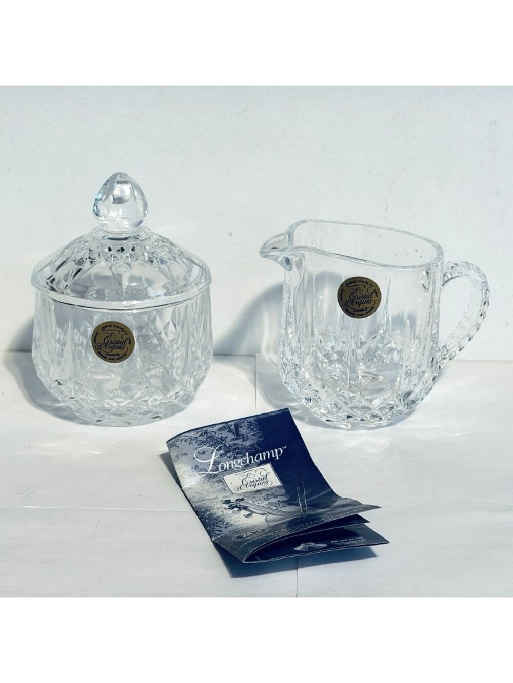 Longchamp VTG 24%  Lead Crystal Sugar Bowl And Creamer Set Made In France
